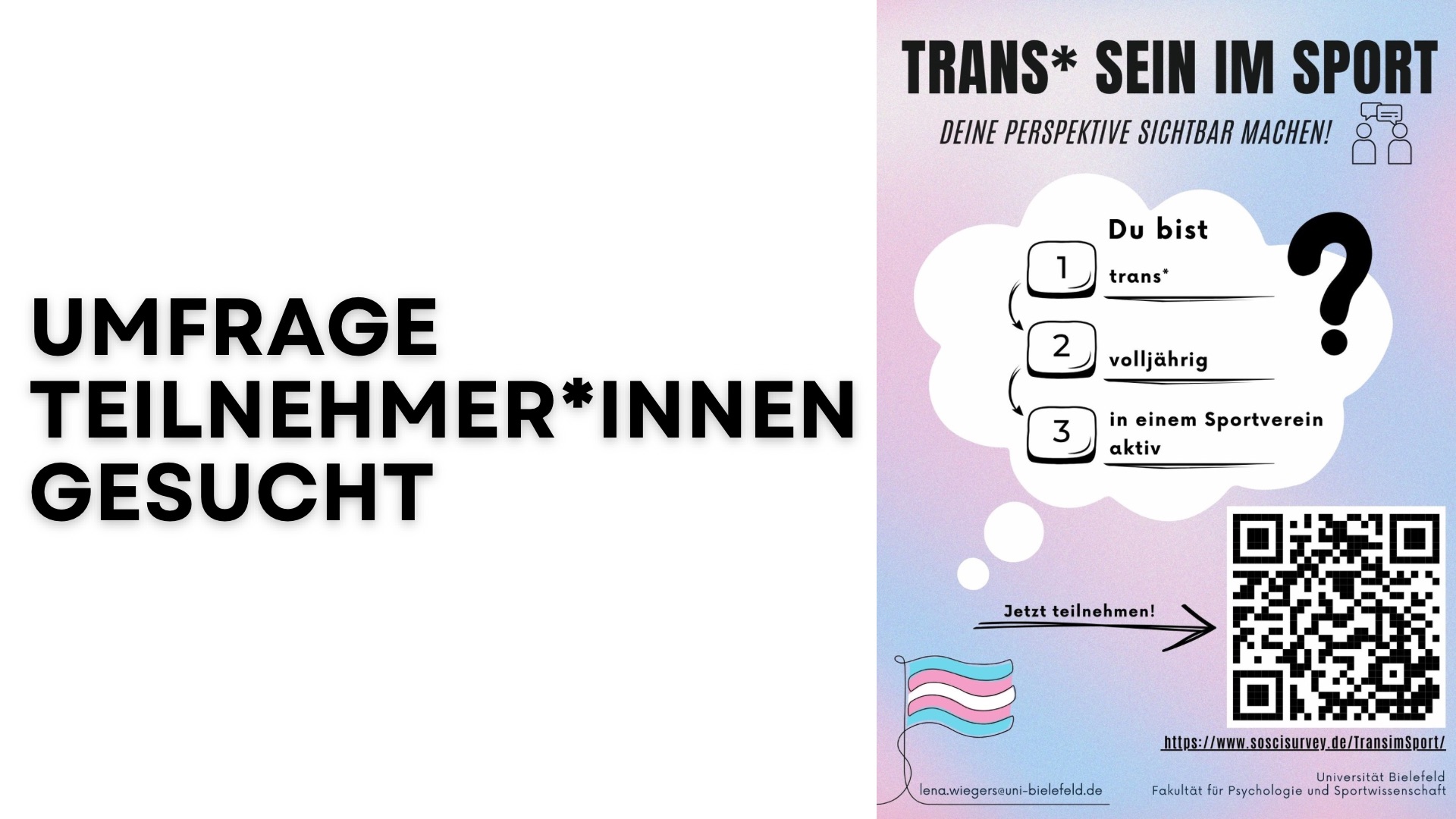 Online-Befragung "Resilienzfaktoren von trans*  Personen in queeren Sportvereinen"
