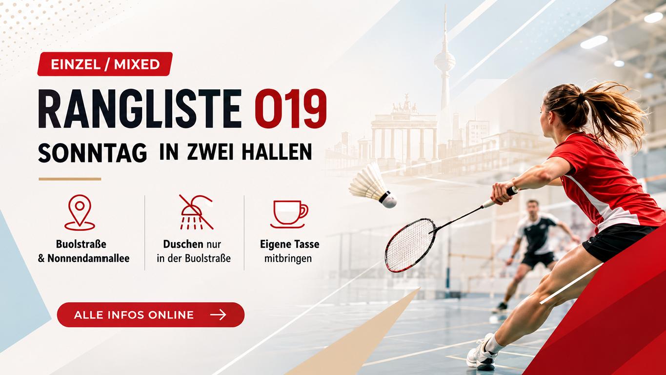 Einzel-/Mixed Rangliste O19 am WE – Sonntag in zwei Hallen