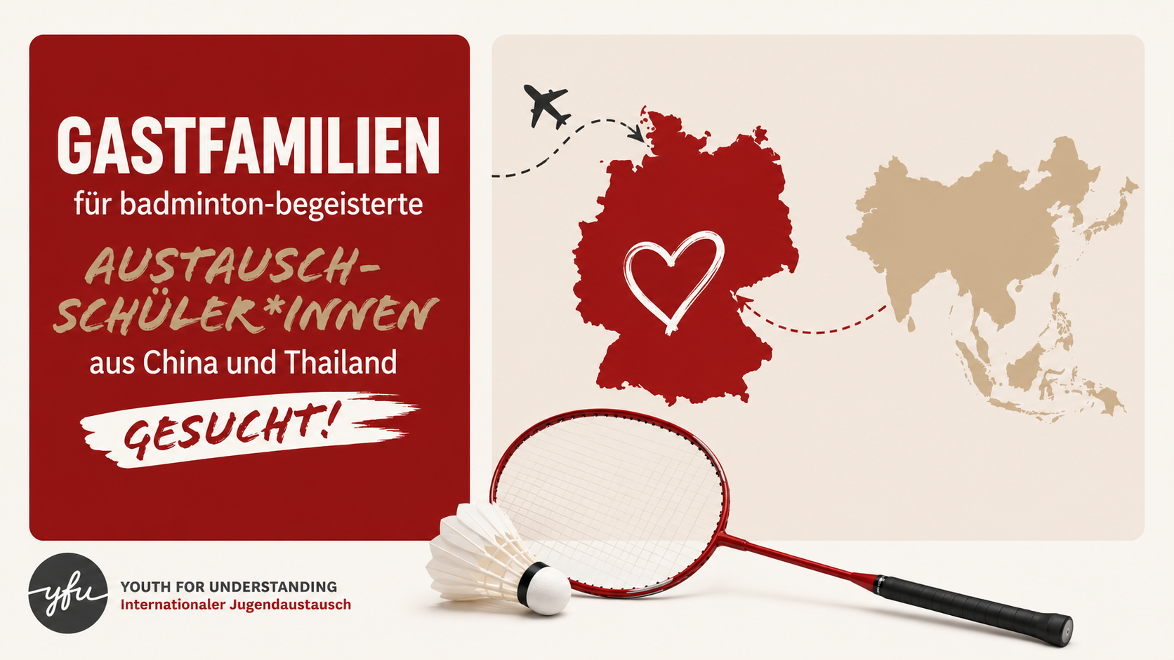 Gastfamilien für Badminton-begeisterte Austauschschüler*innen aus China und Thailand gesucht!