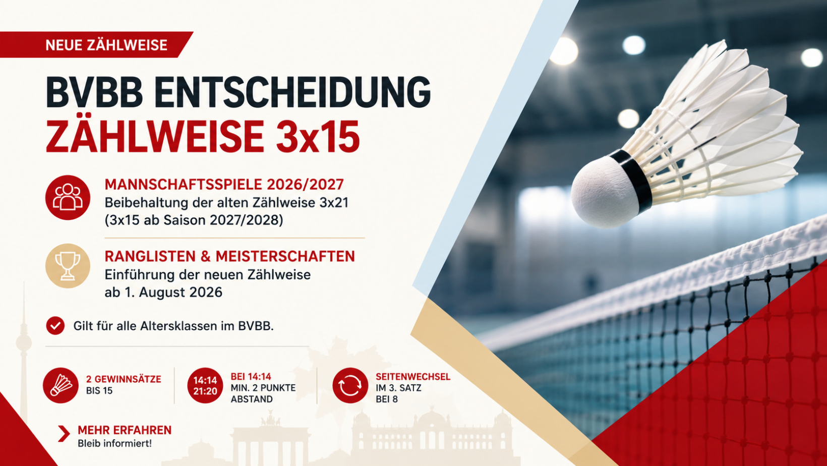 Neue Zählweise im BVBB - Turniere im 3x15 - Mannschaftssaison noch bis 21